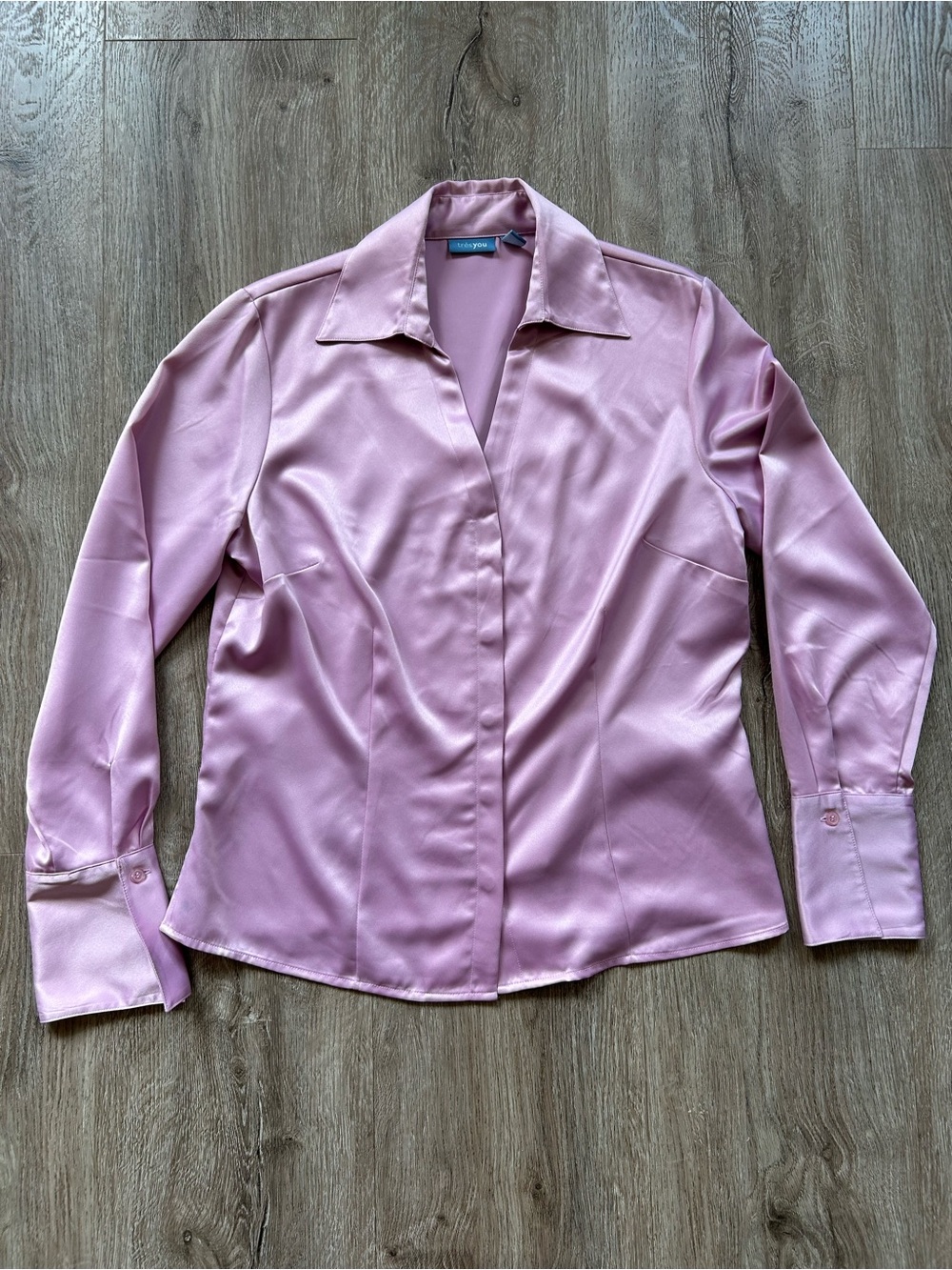 90’s Slim Fit Satin Button-Front Shirt in Dusty Pink